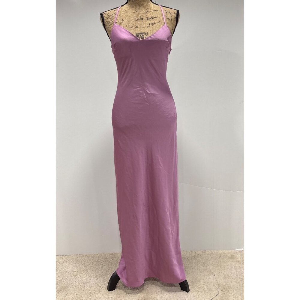 Pink Maxi Slip Dress With Spaghetti Straps & Criss-Cross Back Form Fitting S